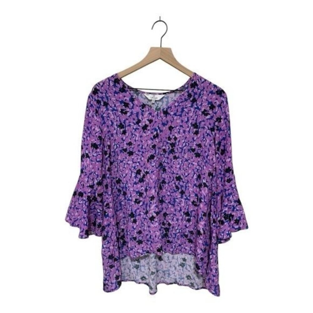 La Roque Original Multicolor Floral Bell-Sleeve Blouse Size OS – Silk/Viscose Li
